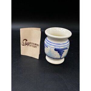 Jamestown Pottery Pot Signed Blue Grey Vase Candle Votive Holder